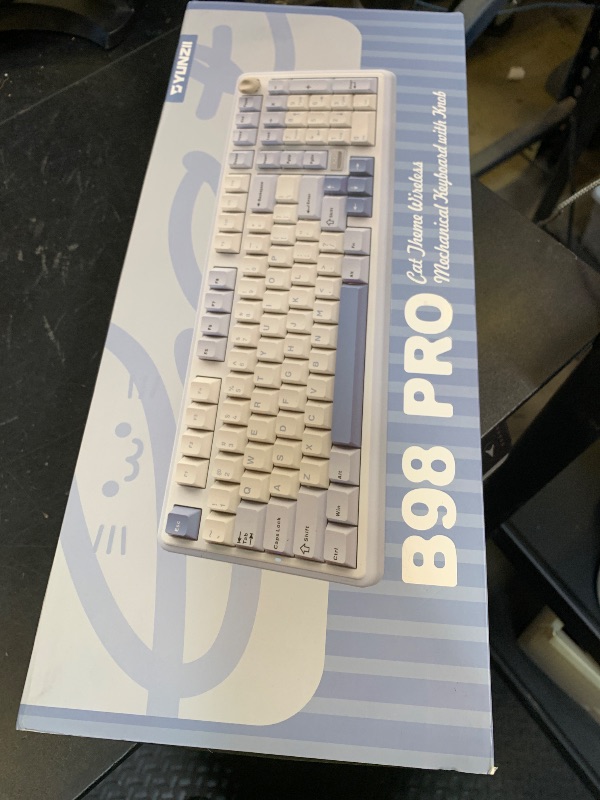 Photo 1 of YUNZII B98 PRO QMK/VIA Wireless Mechanical Gaming Keyboard, 96% Layout with Numpad and Cute Cat Knob, BT/2.4G/USB-C, Pre-Lubed Switch Hot Swap Gasket, RGB for Win/Mac (Blue, Milk V2 Linear Switch)