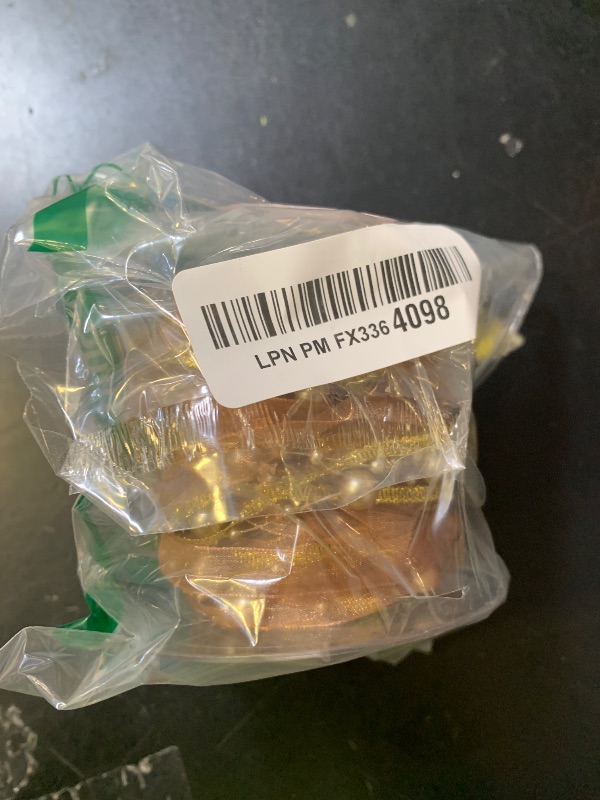 Photo 1 of 10M Artificial Bead Pearl Ribbon Chiffon Ribbon and Organza Lace Trims for Wedding Flower Christmas Tree Decoration Sewing Craft Packaging (Gold)