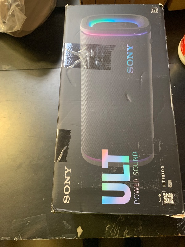Photo 1 of Sony ULT Field 5 Wireless Portable Bluetooth Speaker, IP67 Waterproof, Dustproof, and Rustproof with Enhanced Bass, 25 Hour Battery, 360° Party Light, and Shoulder Strap (SRSULT50B), Black