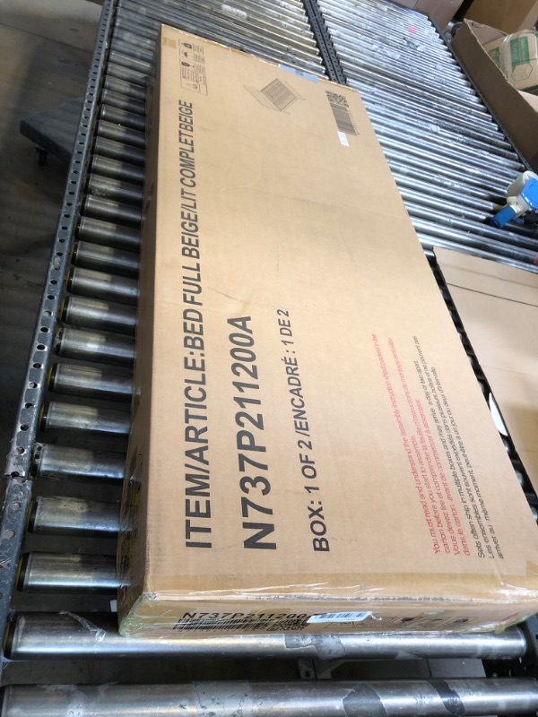 Photo 1 of Missing screws and some pieces for frame
*********************Merax Full Size Upholstered Platform Bed with Trundle and 3 Storage Drawers, Full Bed Frame & Tall Stripe Headboard for Bedroom, Solid Wood Slats Support, No Box Spring Needed, Easy Assembly, B