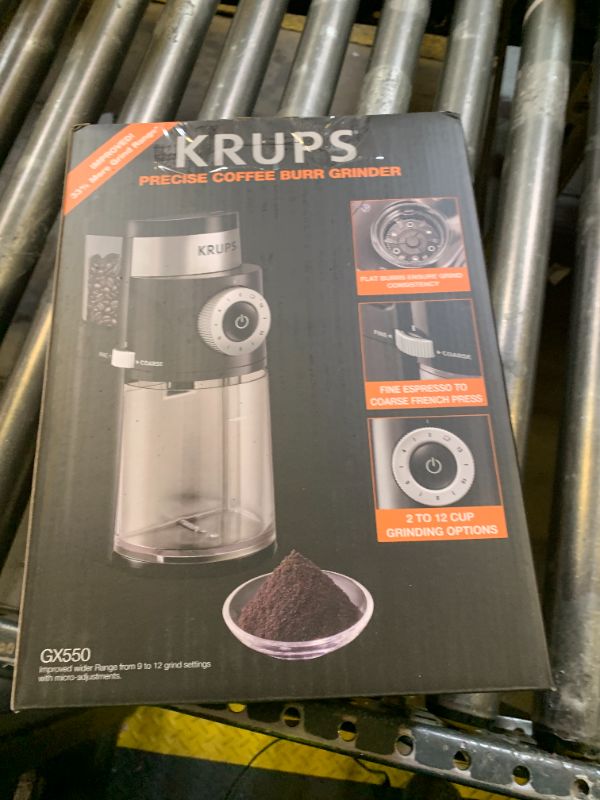 Photo 1 of KRUPS Precision Burr Coffee Grinder: 12 Settings, 8 oz Capacity for Drip, French Press, Espresso, Pour Over, Cold Brew - Stainless Steel, 110W, Auto-Stop, Easy Clean - Coffee Grinders for Home Use