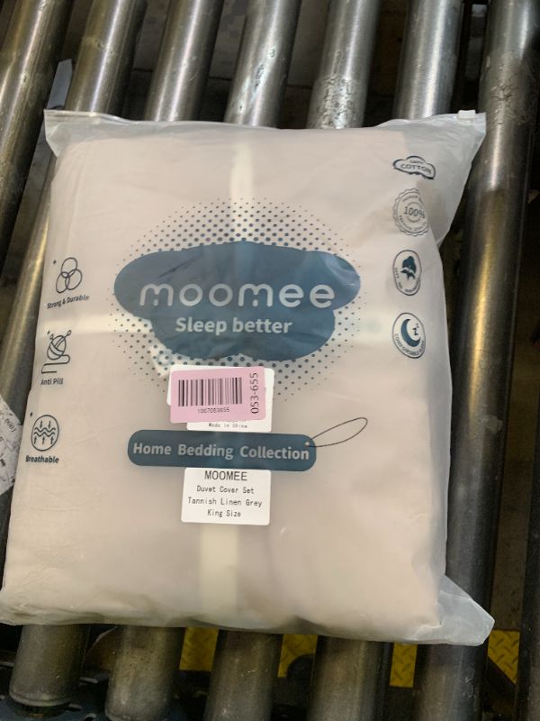 Photo 1 of MooMee Bedding Duvet Cover Set 100% Washed Cotton Linen Like Textured Breathable Durable Soft Comfy (Heathered Tannish Linen Grey, King 104"x90")