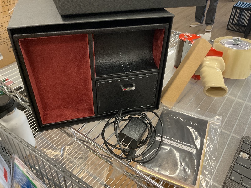 Photo 4 of Vlando Automatic Double Watch Winder - Watch Winder Box with Men Jewelry Organizer Tray, Japanese Quiet Motor, LED Light, Adjustable Watch Pillows - Red