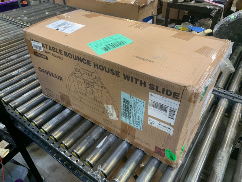 Photo 1 of Causeair Inflatable Bounce House with Slide,Dolphin Styling,Splashing Pool,Double Water Cannon,Climbing Wall,Heavy Duty GFCI Blower,Inflatable Water Park Slide for Kids Backyard Summer