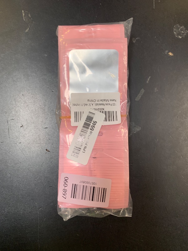 Photo 1 of 100 PCS Pink Resealable Mylar Bags with Zipper and Frosted Clear Window Smell Proof Packaging Bags Foil Pouch Zip Bag for Food Self Sealing Storage Supplies 3.14x5.11