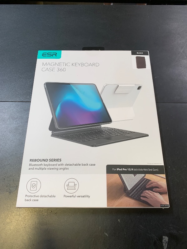 Photo 1 of ESR iPad Pro 12.9 Case with Keyboard, Easy-Set Magnetic Stand, Portrait/Raised Modes for iPad Pro 12.9 (6th/5th/5th/3rd), Removable Protective Case, Rebound 360 Series, Black