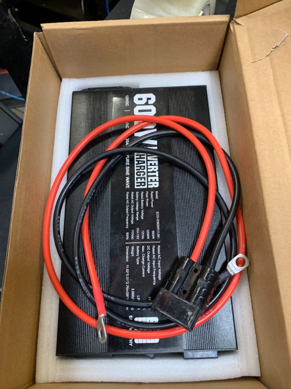 Photo 1 of ECO-WORTHY 600W Inverter Charger, 600W Pure Sine Wave Inverter & 30A LiFePO4 Battery Charger with 20ms UPS, DC 12V to AC 110V, Output Surge 1200W, for RV Lithium Batteries Roadtrip Essentials