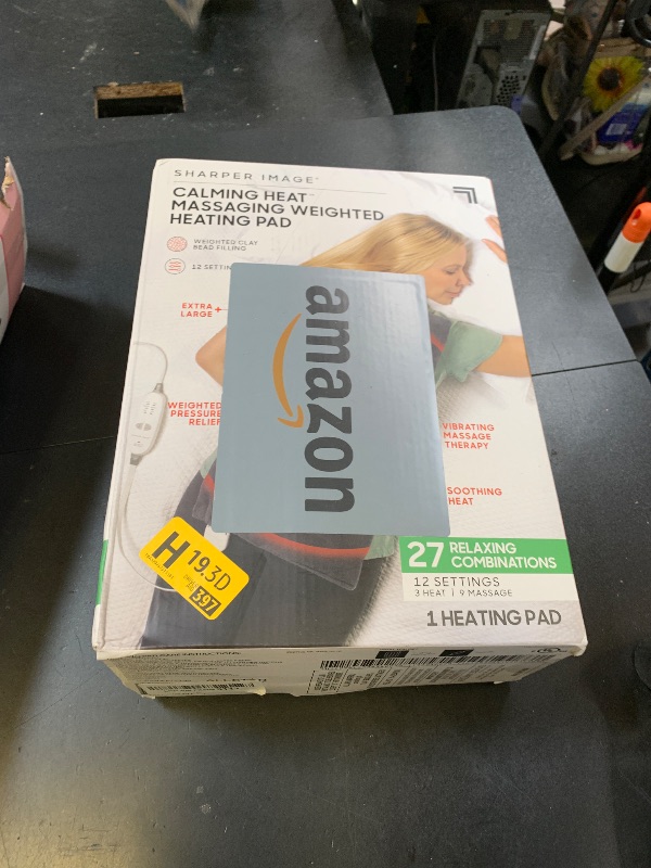 Photo 1 of Calming Heat Massaging Vibrations Weighted Heating Pad by Sharper Image | Auto Shut-Off Feature, Gift for Holidays, Women & Men | 3 Heat, 9 Massage, 12” x 24”, 4 lbs