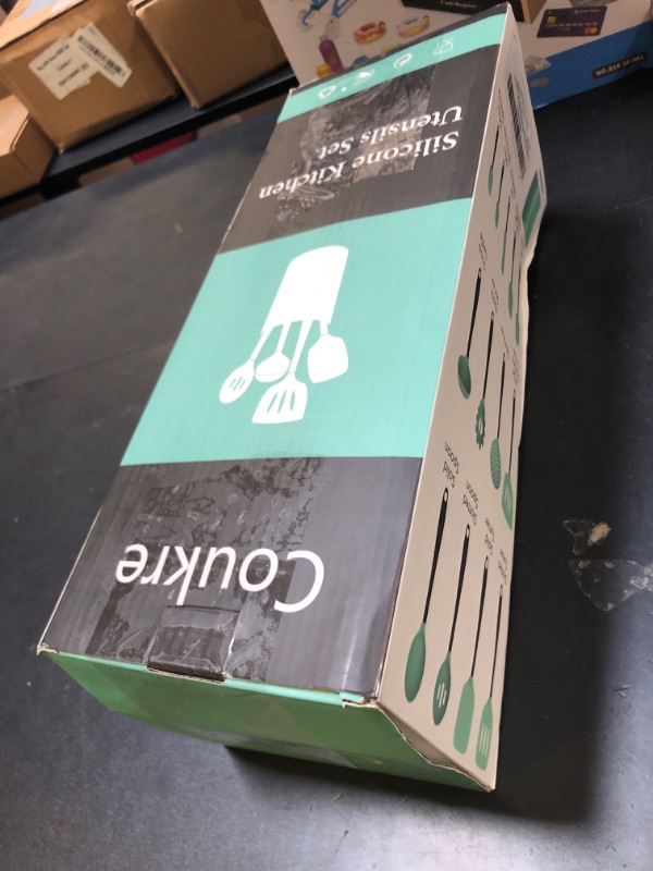 Photo 1 of Coukre Silicone Kitchen Cooking Utensils Set with Holder – Heat-Resistant, Food-Grade Kitchen Tools, Spatula, Spoon & Gadgets for Non-Stick Pans, Dishwasher Safe (14, AquaGreen)