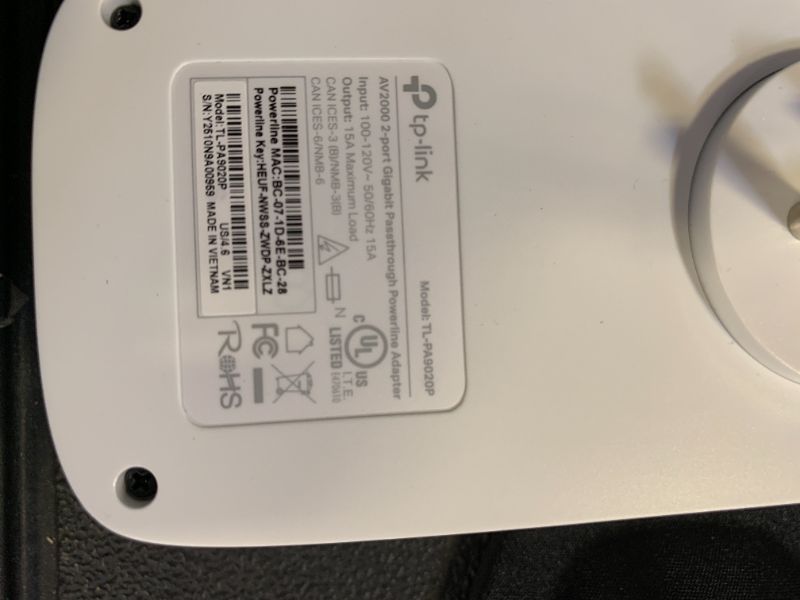 Photo 1 of TP-Link AV2000 Powerline Ethernet Adapter TL-PA9020P KIT - Powerline Network Adapter, Passthrough, 2x2 MIMO, 2 Gigabit Ports, Ethernet Over Power, Plug Pair & Play, Power Saving, Free Expert Help