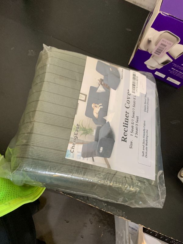 Photo 1 of ChengEase 4 Pieces Stretch Recliner Loveseat Covers - Striped Pattern Slipcovers & Durable Furniture Protectors with Elastic Bottom for Kids and Pets (2 Seater, Green)