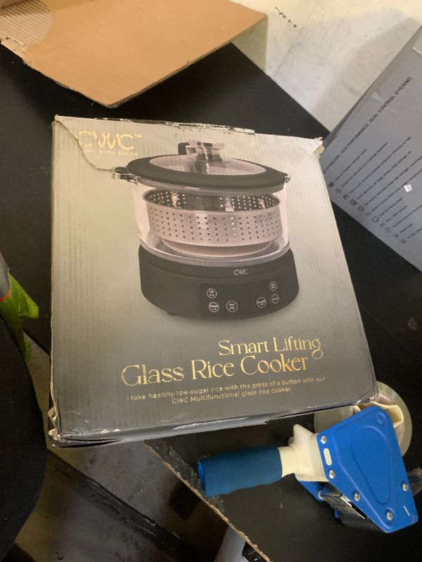 Photo 1 of COOK WITH COLOR 3L Glass Mini Low Carb Rice Cooker – Holds 2 Cups Raw/Makes 6 Cups Cooked with Auto Lift Filter Basket, Hotpot & Steamer for Rice, Grains, Digital Panel with Keep Warm, Black