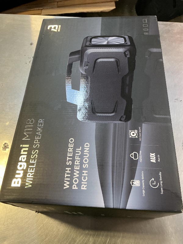 Photo 1 of *****NONFUNCTIONAL, FOR PARTS ONLY******
BUGANI Bluetooth Speaker, 80W Powerful Portable Wireless Speakers IPX7 Waterproof Speaker, Outdoor Loud Speakers with Handle 24H Playtime, Support Microphone AUX USB Suitable for Party, Pool, Black