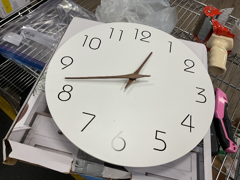 Photo 1 of Mosewa Wall Clock 14 Inch White Silent Non Ticking Battery Operated Simple Minimalist Wooden Clock Decorative for Kitchen Bathroom Home Bedroom Living Room Office