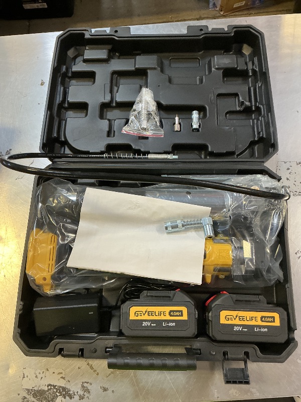 Photo 1 of GEVEELIFE Electric Grease Gun -2025 Upgraded 2-in-1 Design with 2×4000mAh Batteries, Fast Charger & 90° Swivel Coupler, 12,000 PSI - Works with Bulk & Cartridge Grease for Farm, Truck, Construction