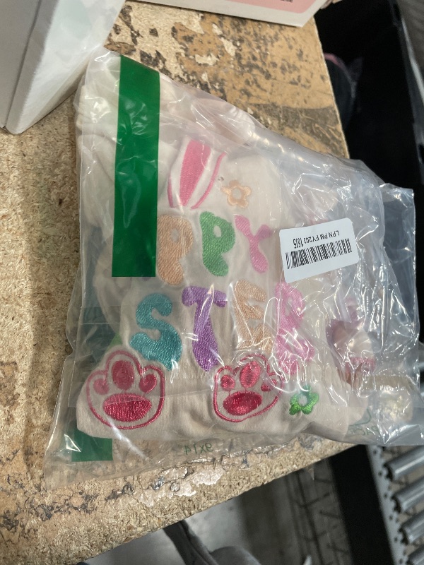 Photo 1 of (missing headband) Partclots Newborn Baby Girl Easter Day Jumpsuit Long Sleeve Letter Rabbit Embroidery Infant Lucky Romper Headband (happy easter, 6-12 Months)