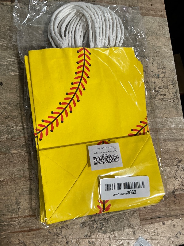 Photo 1 of  Softball Gift Bags Paper Treat Softball Print Goodie Bags for Sports Theme Party Decorations Game Celebration Supplies