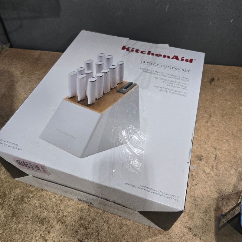 Photo 1 of ***12 Knives** KitchenAid Classic Slim Knife Block Set with Built-In Knife Sharpener, High Carbon Stainless Steel Kitchen Knives, Sharp Kitchen Knife Set with Block, 14-Piece, White