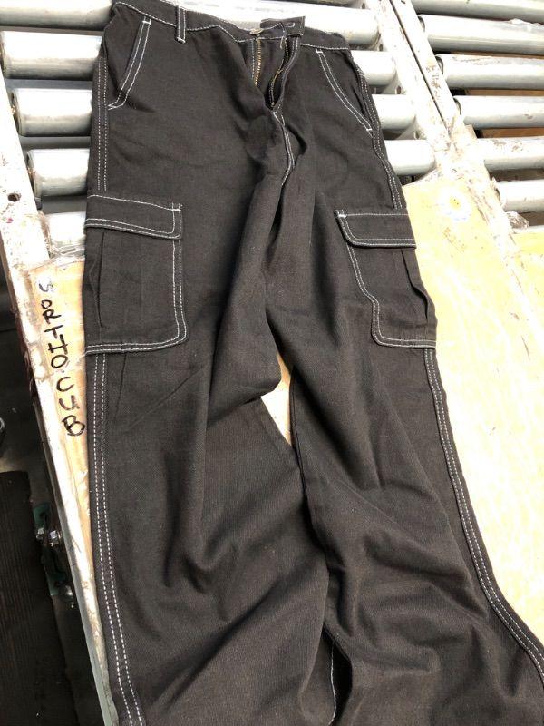 Photo 1 of ***STOCK PHOTO FOR REFERENCE ONLY***Haloumoning Boys Cargo Baggy Pants Elastic Waist Wide Leg Jeans Casual Demin Pants with Pockets 10-12 Years Black