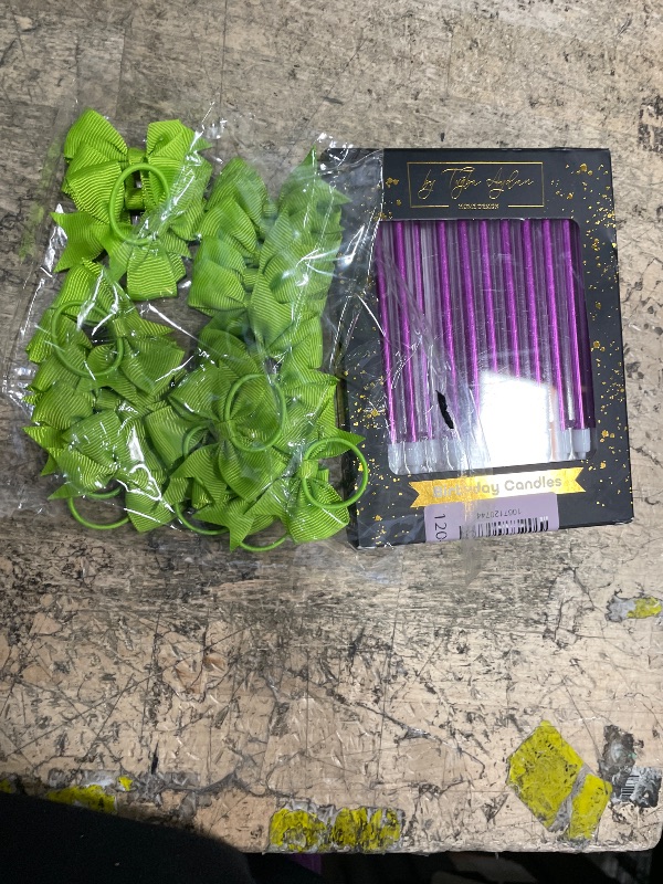 Photo 1 of - Purple Birthday Candles - 24 Count & Green Bows : 2 item bundle 
