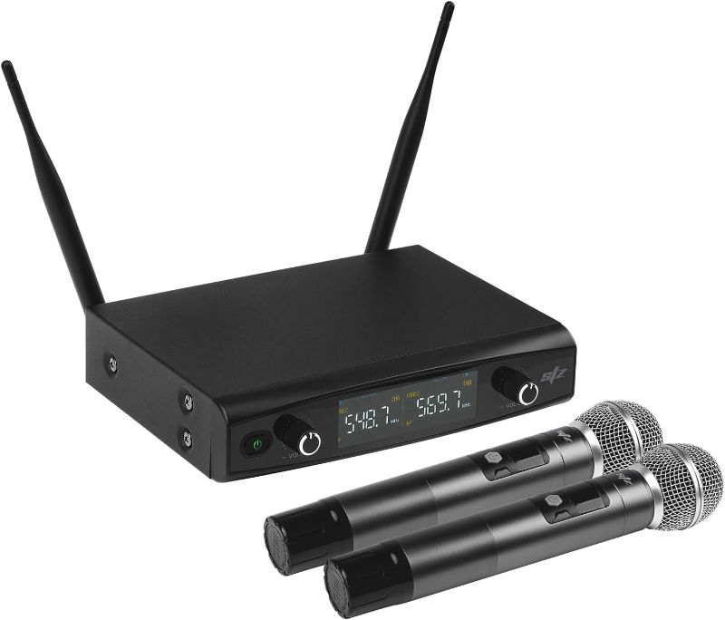 Photo 1 of Studio Z UHF Wireless Microphone (STZ-W3372), Dual Wireless Mics,w/ 2 Handhelds, 2x50 Channel Operation, 200ft Range, Dynamic Microphone for Singing, Karaoke, Church
