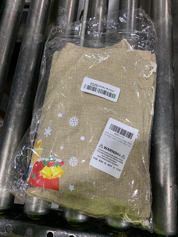 Photo 1 of 10 PCS Christmas Burlap Drawstring Gift Bags w/Tags, Linen Xmas Gift Bags Assorted Sizes Bulk, Holiday Gift Bag Reusable Large Medium Small Wrapping Bag for Xmas Presents Party Favors Burlap Sack