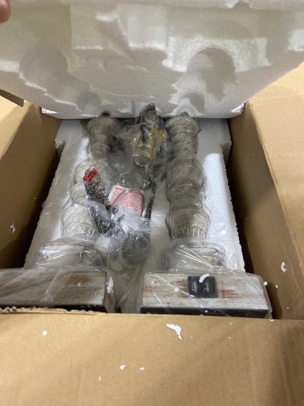 Photo 1 of **USED, INCOMPLETE** Farmhouse Table Lamps, 27.5'' Tall Rustic Bedside Lamps with 2 USB Ports, Beige Fabric Shade Nightstand Lamp, White Resin Desk Lamp with Rotary Switch for Living Room, Bedroom, Office