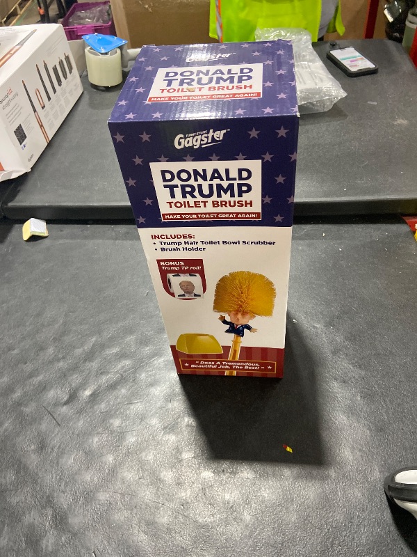 Photo 1 of Trump Toilet Bowl Cleaner & Scrubber Set by Gagster – Democrat & Republican Bathroom Essentials Bundle – Trump Look-Alike Brush & 3-Ply Tissue Paper Roll – Top Political Gag Gift for Laughter