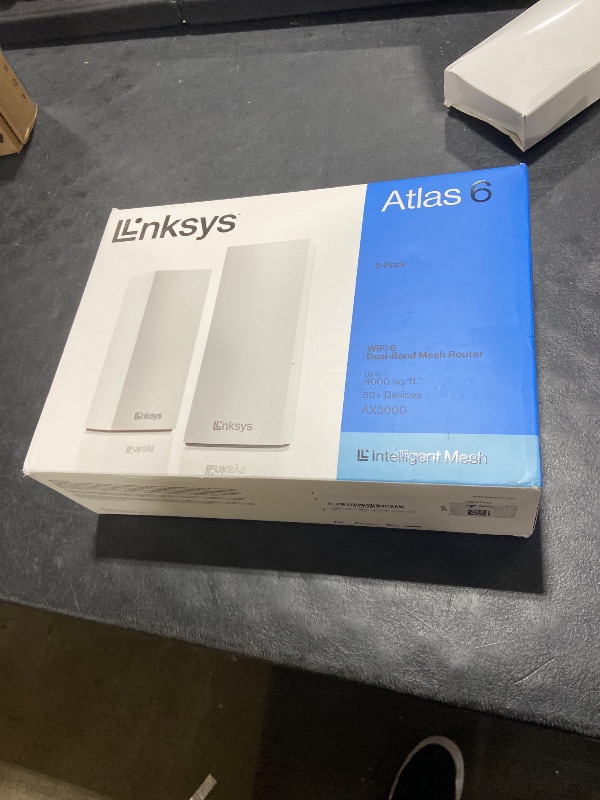 Photo 1 of Linksys Atlas WiFi 6 Router Home WiFi Mesh System, Dual-Band, 4,000 Sq. ft Coverage, 50+ Devices, Speeds up to (AX3000) 3.0Gbps - MX2000 2-Pack