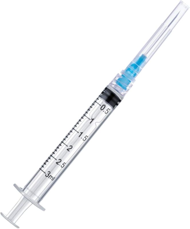 Photo 1 of 100 Pack Disposable 3ml/cc Lab Syringes with 23Ga 1 Inch Needle Luer Lock, Individually Sealed Packed