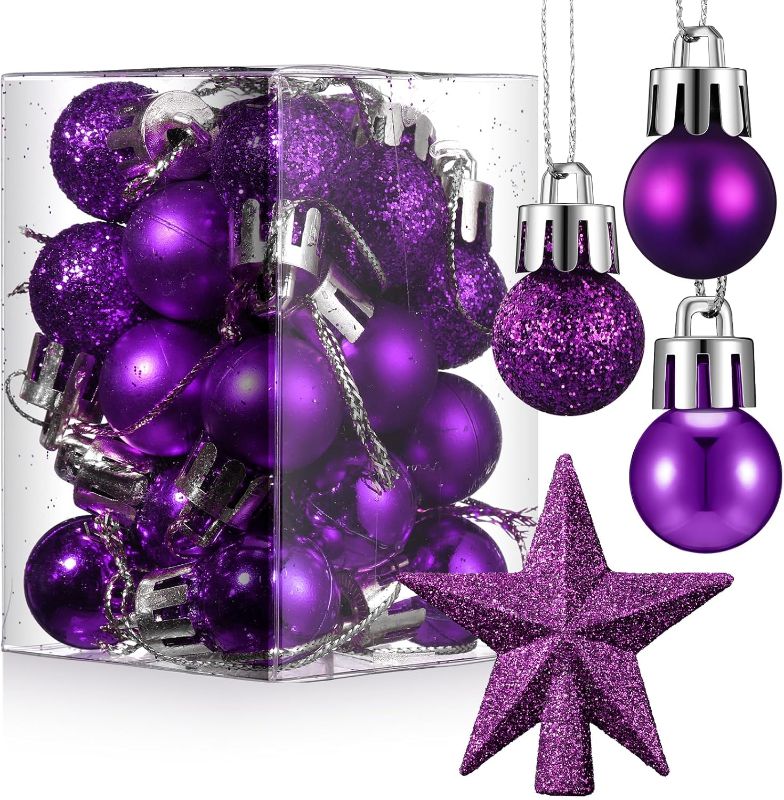 Photo 1 of 25 Pcs Mini Christmas Balls Ornaments Set 0.79 Inch Christmas Day Ball Topper Star Tree Hanging Ornaments for Party Decoration(Purple)
