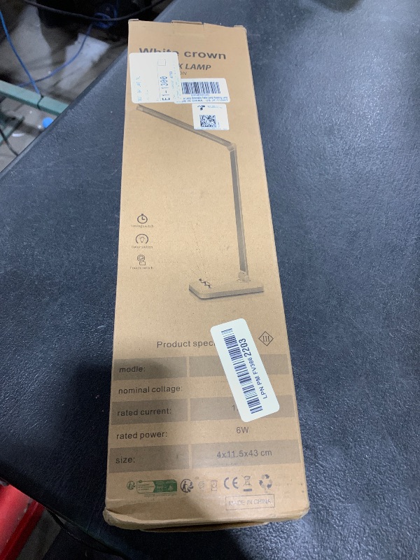 Photo 1 of White crown LED Desk Lamp Dimmable Table Lamp Reading Lamp with USB Charging Port, 5 Lighting Modes, Sensitive Control, 30/60 Minutes Timer (White, First-Generation)