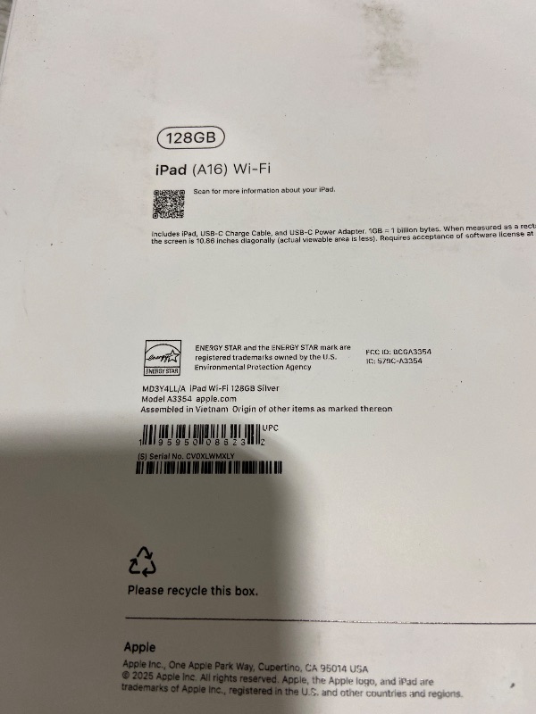 Photo 1 of Apple iPad 11-inch: A16 chip, 11-inch Model, Liquid Retina Display, 128GB, Wi-Fi 6, 12MP Front/12MP Back Camera, Touch ID, All-Day Battery Life — Silver