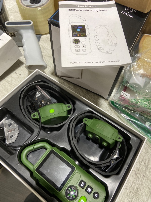 Photo 1 of Wireless Dog Fence - Portable Electric Fence, Dog Shock Collar, Perimeter Containment System with Adjustable Radius up to 656 ft in Open Areas, Waterproof Rechargeable (Olive Green - for 2 Dogs)