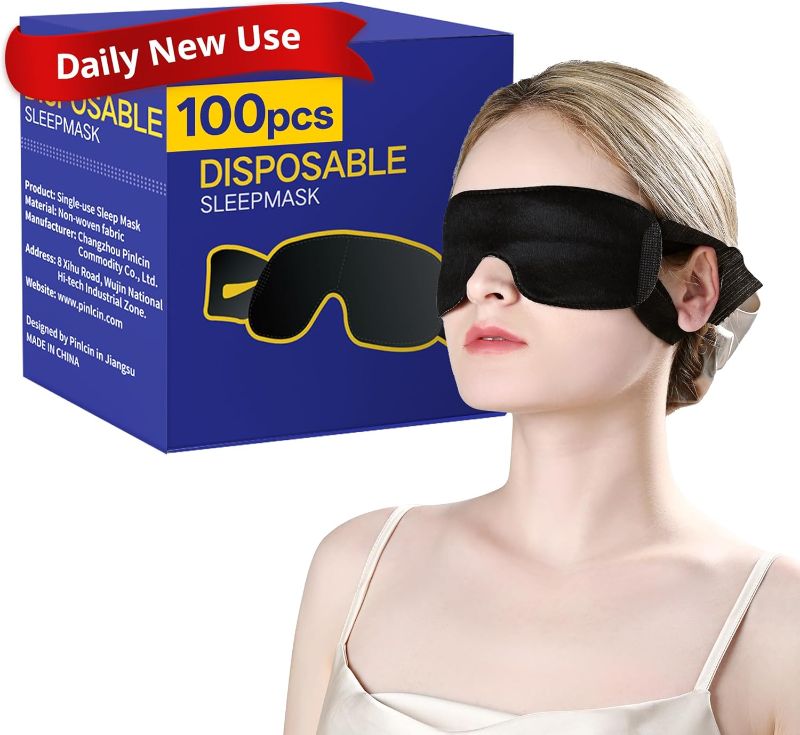 Photo 1 of 100 Pack Disposable Sleep Masks Bulk, Blackout Blindfolds for Men Women, Soft Eye Shade Cover for Sleeping Travel Yoga, Light Blocking Night Eye Mask fo