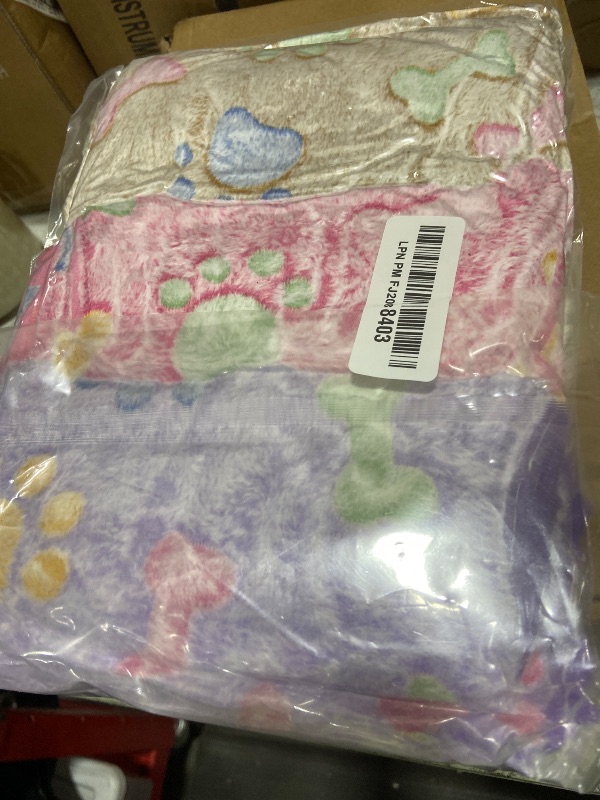 Photo 1 of 1 Pack 3 Blankets Super Soft Fluffy Premium Fleece Pet Blanket Flannel Paw Printed Throw for Dog Puppy Cat(Large 41x31'', Purple, Pink, Brown)