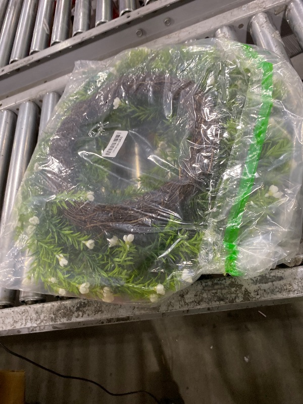 Photo 1 of Realistic 24 Inch Baby’s Breath Wreath Spring Wreath for Front Door, Zmtyykh White Floral Green Wreath for Outdoor Indoor Farmhouse Wall Porch Home Decor, All Season Summer Wedding Party