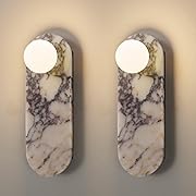 Photo 1 of Natural Alabaster Wall Sconce Set of 2, 13.7" Marble Wall Light, Hardwired Wall Light Fixtures, Unique Patterned Marble Wall Lamp for Vanity Hallway Bedroom Living Room
