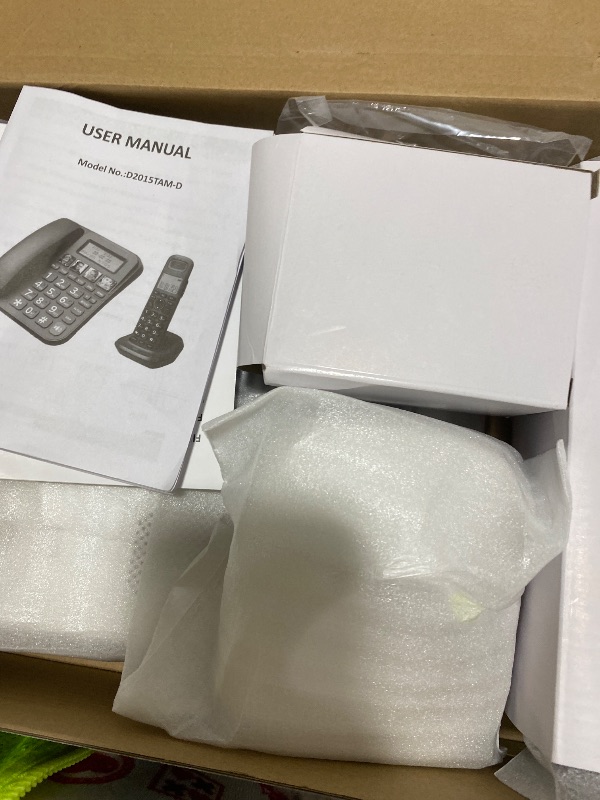Photo 1 of MISSING BATTERIES -------------------------------------------------------------Corded Cordless Phone Combo, Expandable Corded Cordless Phone System with Answering Machine One Touch Call Blocking Big Buttons Phone with 2 Handsets (White)