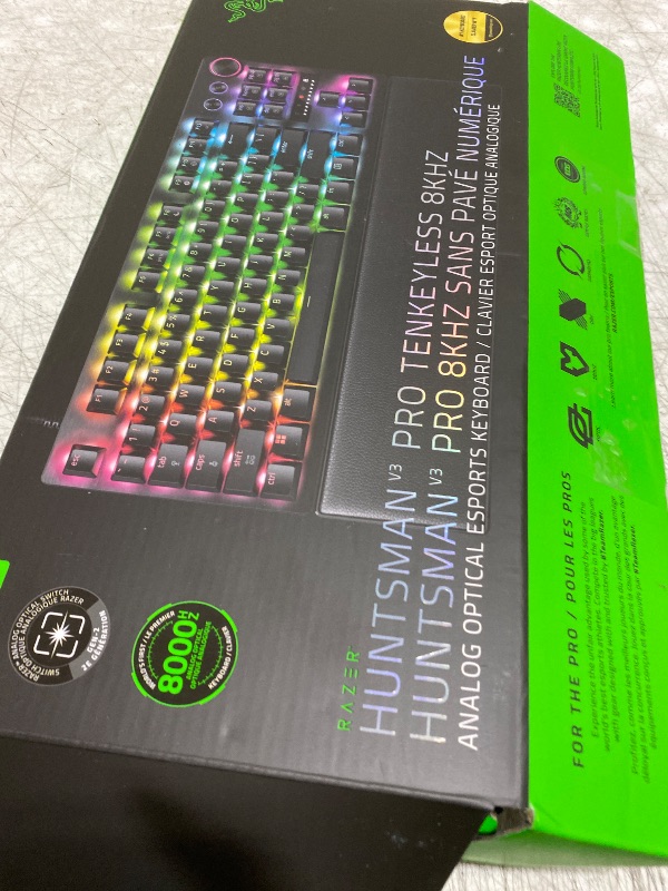 Photo 1 of Razer Huntsman V3 Pro TKL 8KHz Esports Gaming Keyboard: Analog Optical Switches Gen 2-8000 Hz Polling Snap Tap - Rapid Trigger - Adjustable Actuation - Media Controls - PBT Keycaps - Black