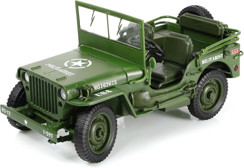 Photo 1 of 1/18 Scale Military Tactical Jeep Car Model Willys MB U.S. Army Truck Miniature Military Utility Off Road Vehicle Alloy Metal Diecast Model for Adults Collection or Gift