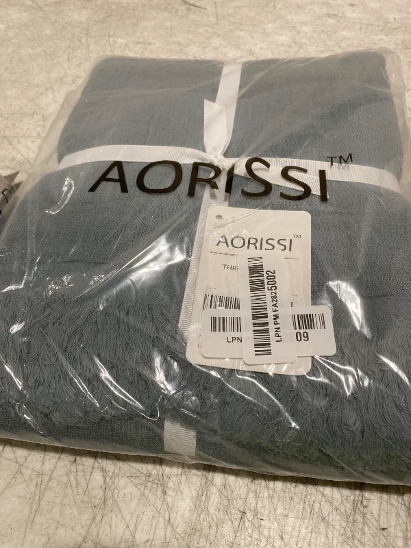 Photo 1 of 100% Cotton Muslin Throw Blanket for Bed, Couch, Small, Decorative, Soft, Pre-Washed, Breathable and Lightweight Gauze Blanket with Tassels, Suitable for All Seasons, Grey Blue, 50"x60"