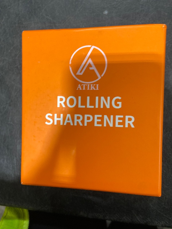 Photo 1 of ATIKI Rolling Knife Sharpener with Finger Guard, Diamond & Ceramic Discs, 15°/20° Magnetic Angles & Leather Strop, Professional Knife Sharpening Kit for Dull Knives