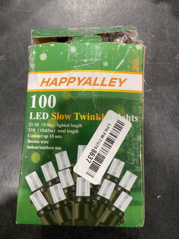 Photo 1 of HappyAlley Slow Twinkling Christmas Light, 100 LED 35Ft Pulsing Twinkle Lights for Christmas Tree, 5mm Wide Angle Soft Random Shimmering Set with Brown Wire Cord, Waterproof String Lights (Warm White)