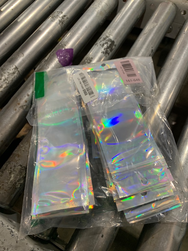Photo 1 of 100 Pcs 2.7x9 Inch Holographic Pen Bags - Resealable Smell-Proof Packaging Bags for Party Favors, Food Storage, Cosmetics, Jewelry, Craft Supplies & Lip gloss