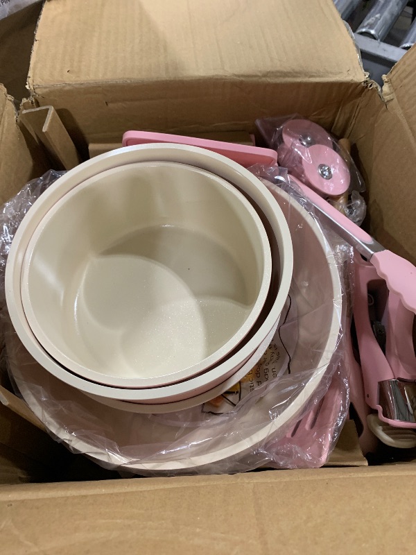 Photo 1 of Astercook 21 Pcs Pots and Pans Non Stick Ceramic Cookware Set, Detachable Handles, RV Kitchen Cooking Set, Oven Safe, Induction Ready, Stackable, Pink