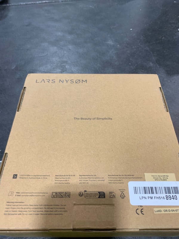 Photo 1 of LARS NYSØM Electric Salt and Pepper Grinder Set, USB Rechargeable, Automatic Salt and Pepper Mills, Spice Shakers Refillable with LED Light, Adjustable Coarseness, Ceramic Grinder (Taupe Brown)