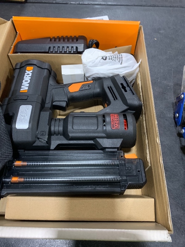 Photo 1 of LPNPMFW0110263
1067165023 Worx Nitro 20V 18GA Cordless Brad Nailer, Cordless Nail Gun, Nail Gun Battery Powered, Up to 2 Inch, Tool-Free Jam Release, Trimming & Molding, Baseboard WX842L PowerShare – Battery, Charger Included
LPNPMFW0110263