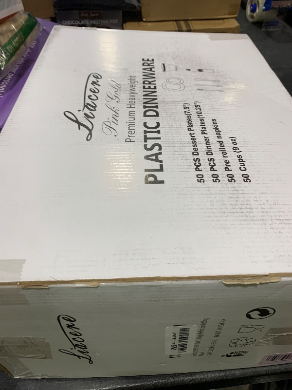 Photo 1 of Liacere 350PCS Pink Plates Disposable-PinK Plates 50guest Baroque Plastic Dinnerware include 100Plates, 50Pack Pre Rolled Napkins with Silverware 50Cups Perfect for Valentine's Day?Galentines Day