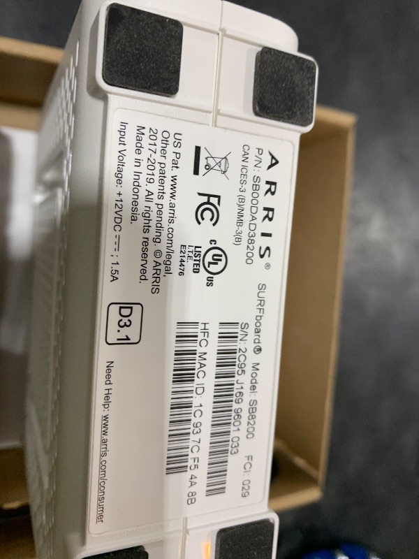 Photo 1 of ARRIS SURFboard SB8200 DOCSIS 3.1 Multi?Gig Cable Modem | 2 -1Gbps Ethernet Ports | Works with Xfinity, Cox, Spectrum | For Cable Internet Plans up to 2Gbps | Modem Only, Router Required